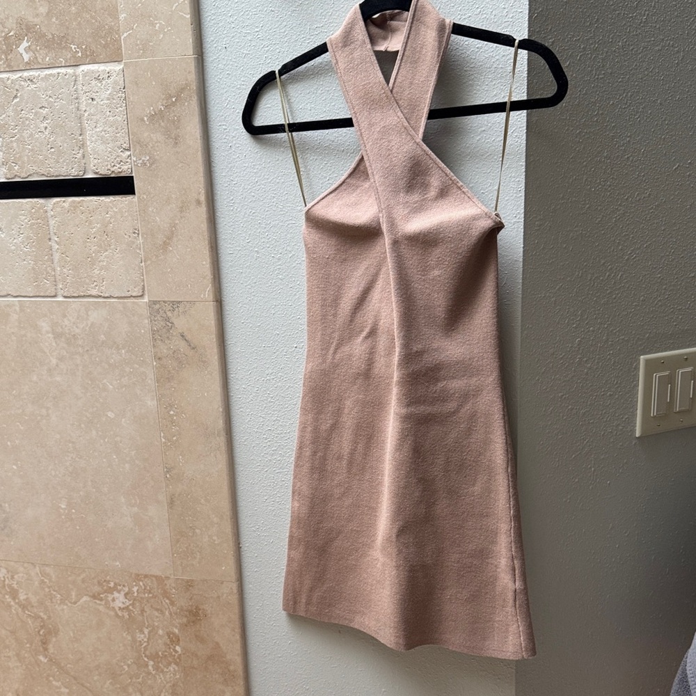 Kittenish Blush Backless Halter Dress